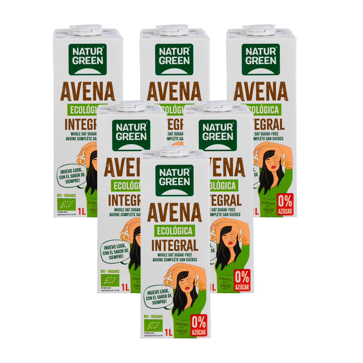 Embalagem de 6 unidades de Bebida de Aveia Integral 0% Açúcares Bio NaturGreen 1 L