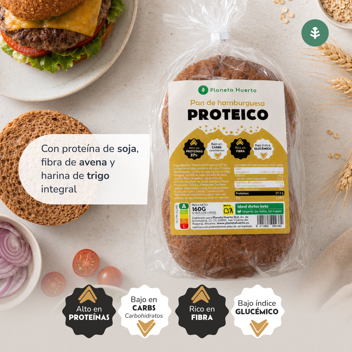 Pãezinhos de Hambúrguer Proteicos Planeta Huerto, 2 x 80 gr 