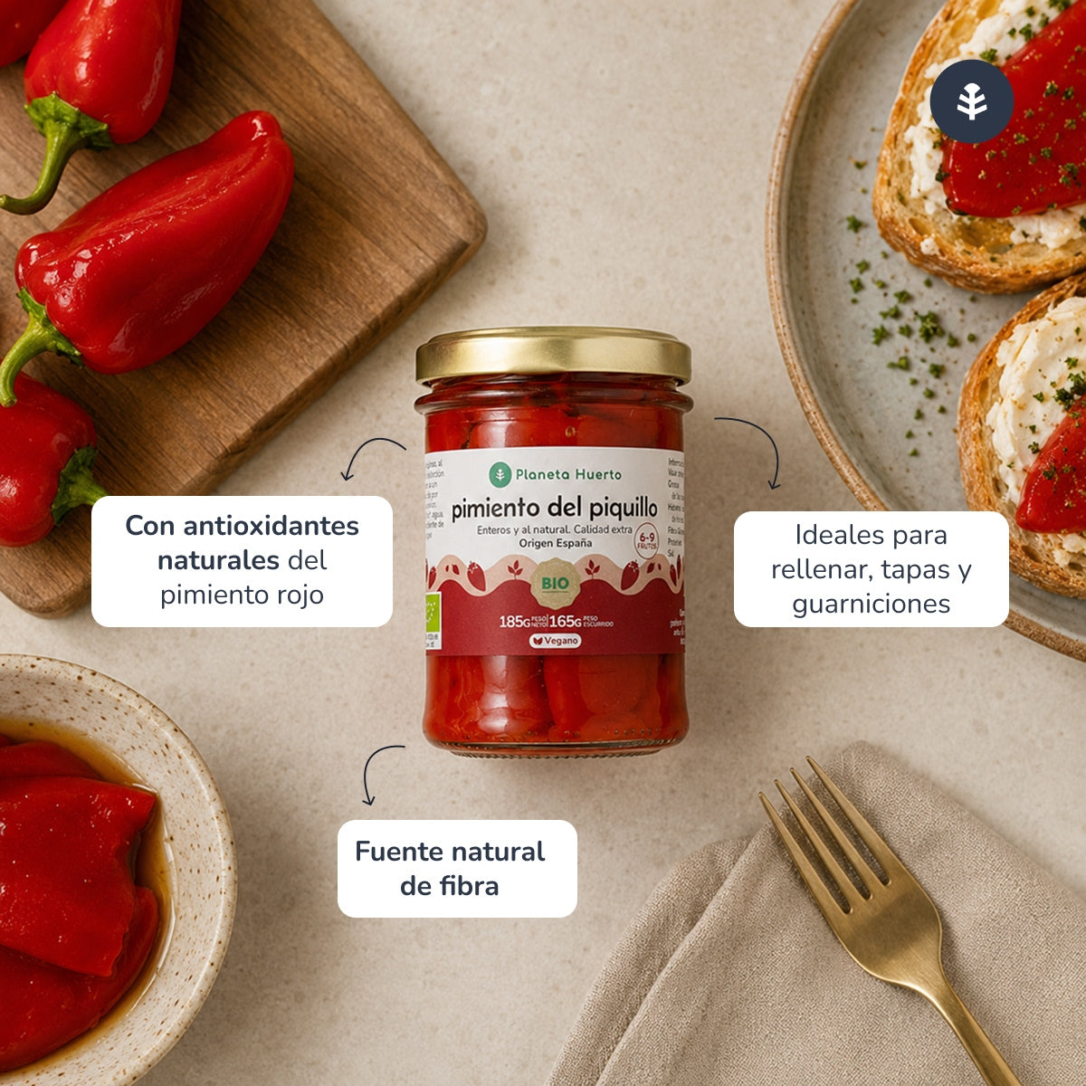Pimento piquillo inteiro ECO Planeta Huerto 185g