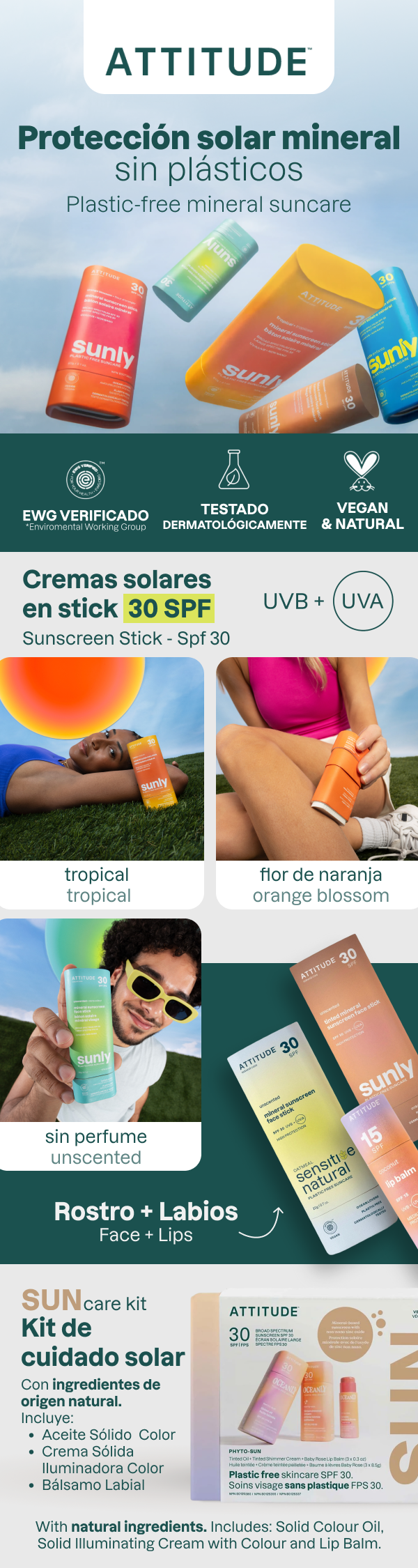 Oceanly - Creme de Rosto Phyto-Sun - Com Cor e Brilho - FPS 30, Atitude, 30 g