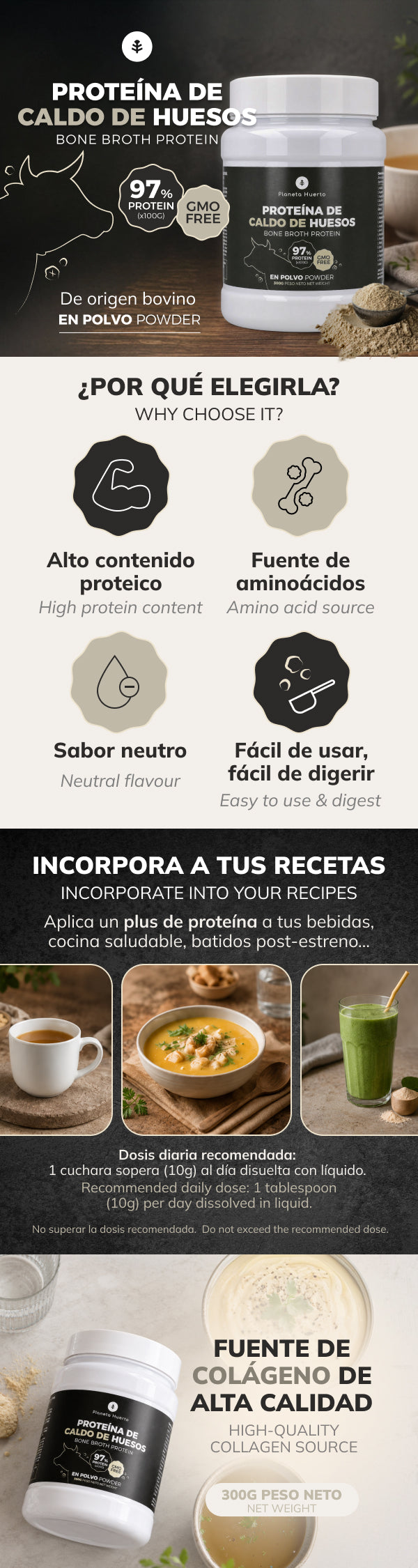 Proteína de caldo de huesos en polvo Planeta Huerto 300 g