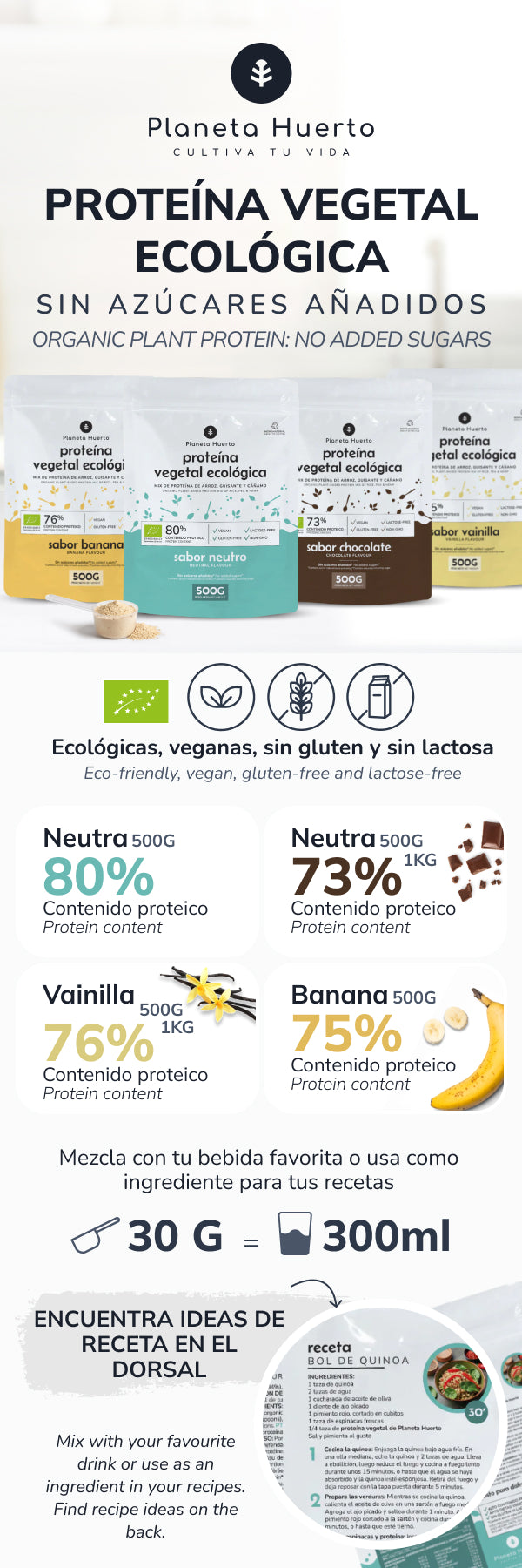 Proteína vegetal ECO 73% chocolate Planeta Huerto 1Kg