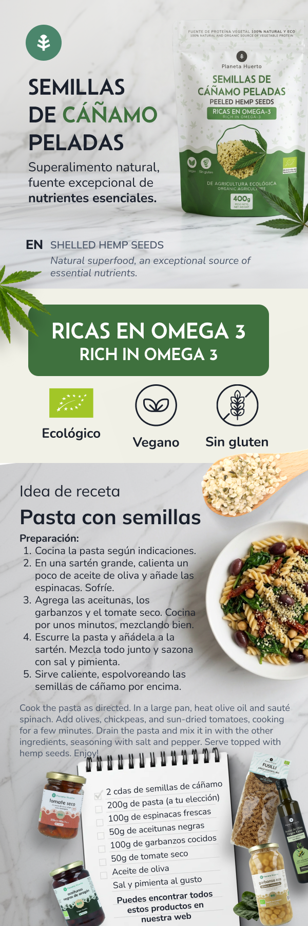 Sementes de cânhamo descascadas ECO Planeta Huerto 400 g