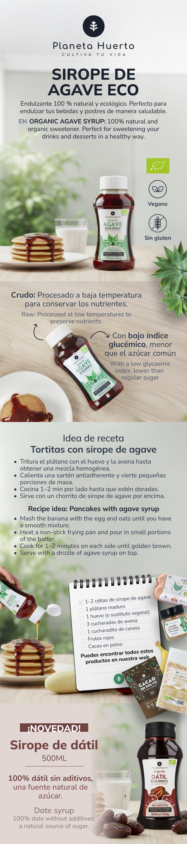 Xarope de Agave Cru Biológico Planeta Huerto 500 ml