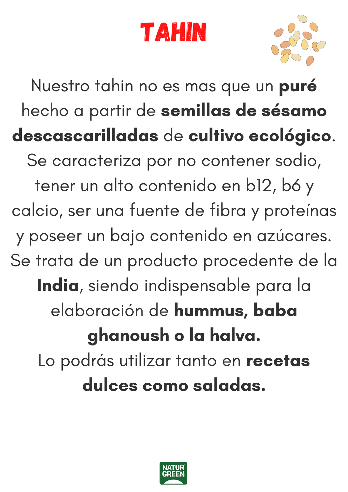 Creme de Tahini Branco sem glúten Naturgreen 300 g