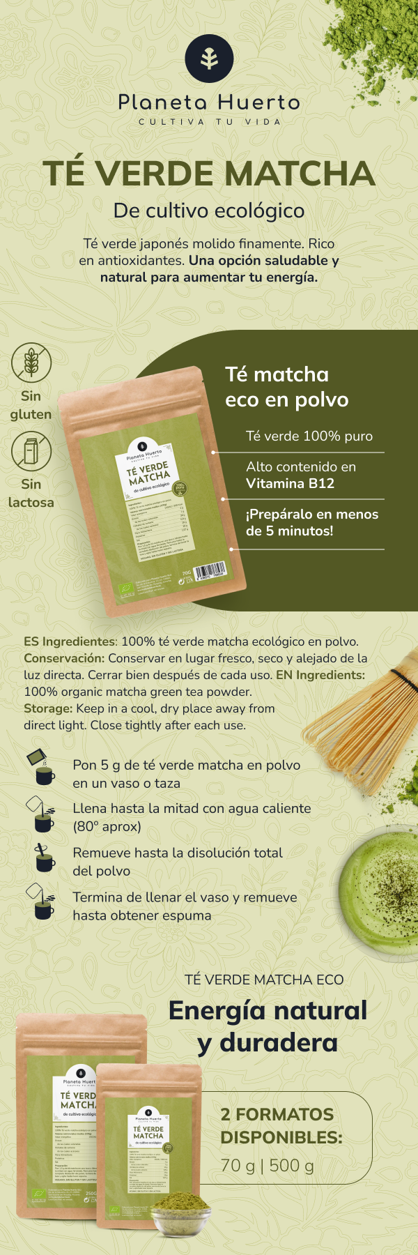 Chá Matcha em Pó ECO Planeta Huerto 70 g