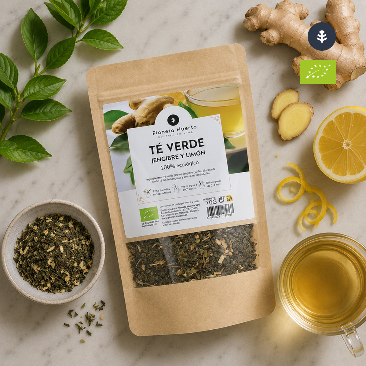 Chá Verde de Gengibre e Limão ECO Planeta Huerto 70g