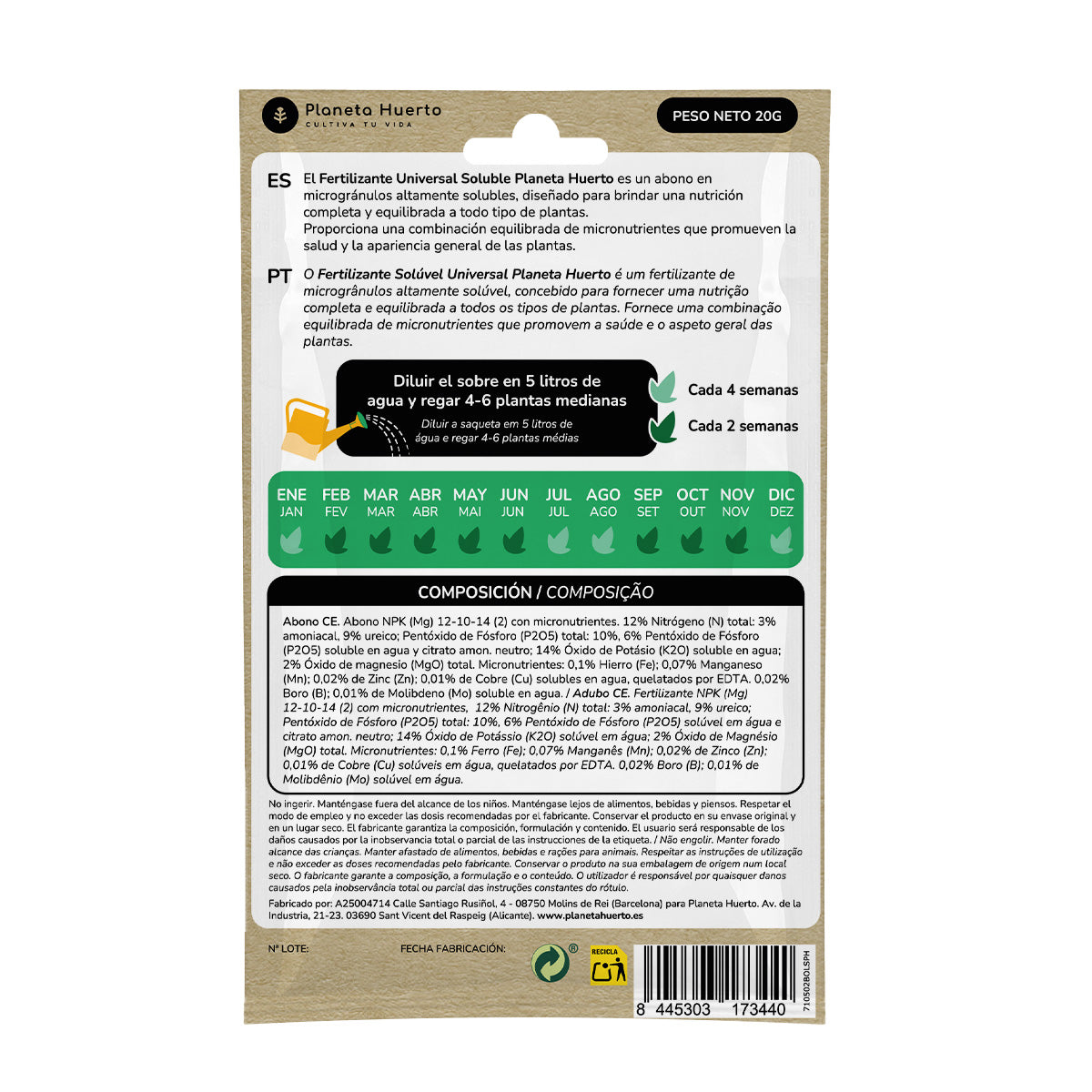 Planeta Huerto Fertilizante Universal 5 L Saquetas